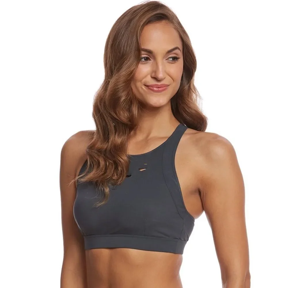 Alo Yoga Ripped Warrior Yoga Crop Top sports bra blue color size S